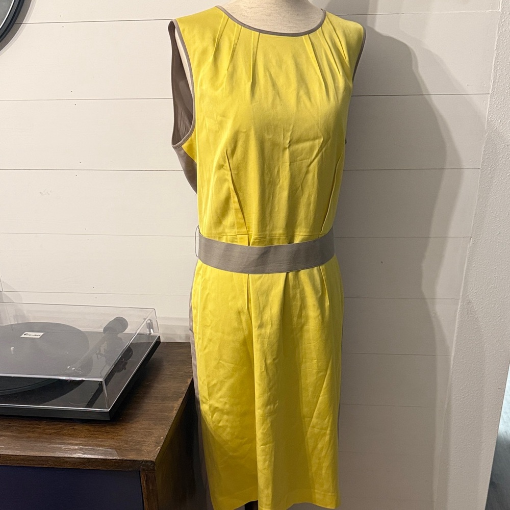 Ann Taylor Yellow and Brown-Gray color block Midi Dress